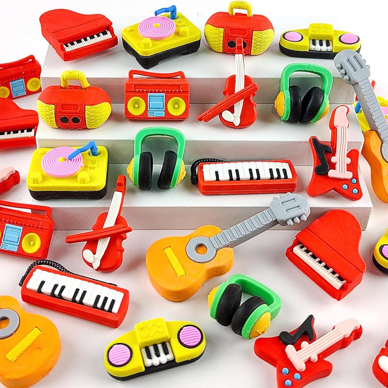 Satomoto 30 pcs Musical Erasers for Kids Classroom Prizes，Puzzle Eraser 3D Take Apart Musical Instrument Pencil Erasers for Kids Classroom Prizes, Class Treasure Box,Game Rewards,Party Favors - Image 1